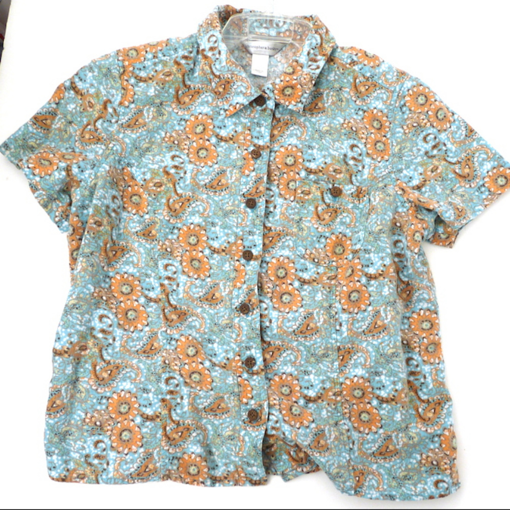 Christopher Banks paisley linen blouse LG cropped